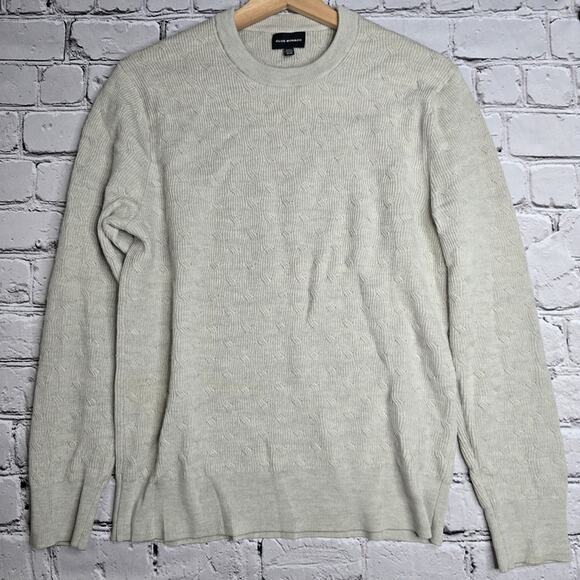 Club Monaco 100% Wool Cream Beige Khaki Crew Neck Cable Knit Sweater Size Medium - Picture 2 of 13
